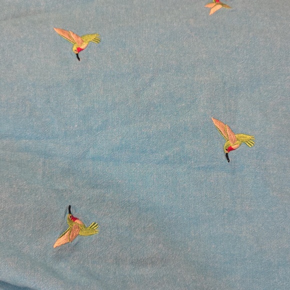 Vintage Blue Hummingbird Button-Up Long Sleeve Embroidered Cotton Shirt Cottage - Picture 7 of 8